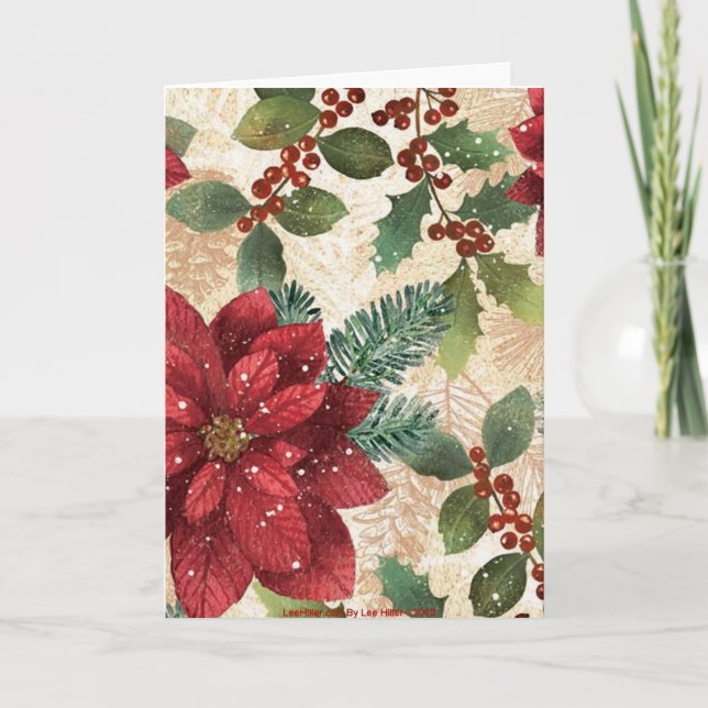 Retro 50s Poinsettia Red Green Cream Holiday Card (Front)