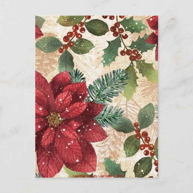 Retro 50s Poinsettia Red Green Cream Postcard (Front)