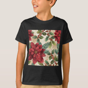Retro 50s Poinsettia Red Green Cream T-Shirt