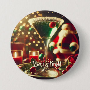 Retro 50s Santa Christmas Green Martini 7.5 Cm Round Badge