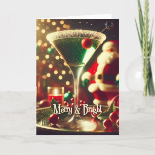 Retro 50s Santa Christmas Green Martini Card