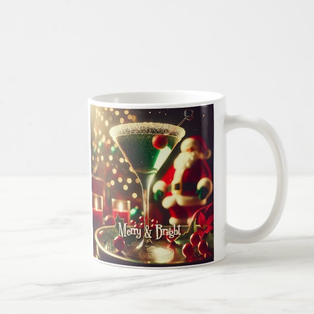Retro 50s Santa Christmas Green Martini Coffee Mug (Right)