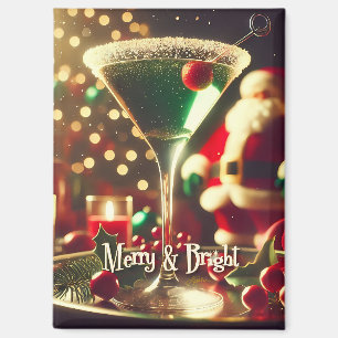 Retro 50s Santa Christmas Green Martini Magnet