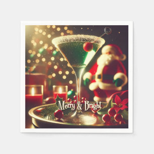 Retro 50s Santa Christmas Green Martini Napkin