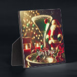 Retro 50s Santa Christmas Green Martini Plaque<br><div class="desc">Welcome to my Mid Century Fantasy World! Designs in this store are born of growing up in a Mid Century home complete with Martini loving parents.  Break out the cocktails.  Merging fact with fantasy within Mid Century Modern,  Jazz,  Retro Futuristic,  Atomic and Space Age Designs.</div>