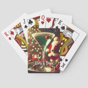 Retro 50s Santa Christmas Green Martini Playing Cards