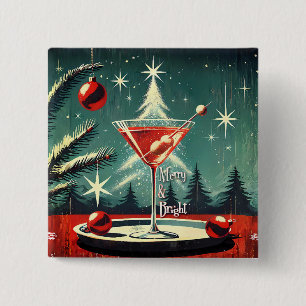 Retro 50s Snow Flurry Christmas Tree Martini 15 Cm Square Badge