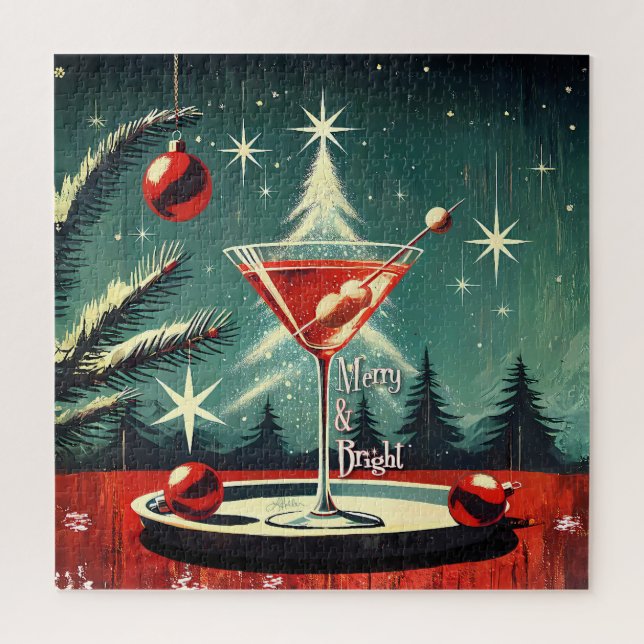 Retro 50s Snow Flurry Christmas Tree Martini Jigsaw Puzzle (Vertical)