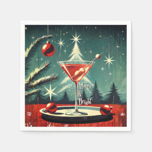 Retro 50s Snow Flurry Christmas Tree Martini Napkin