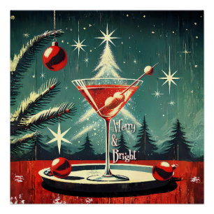 Retro 50s Snow Flurry Christmas Tree Martini Poster