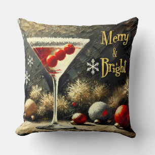 Retro 50s Triple Cranberry Christmas Martini Cushion