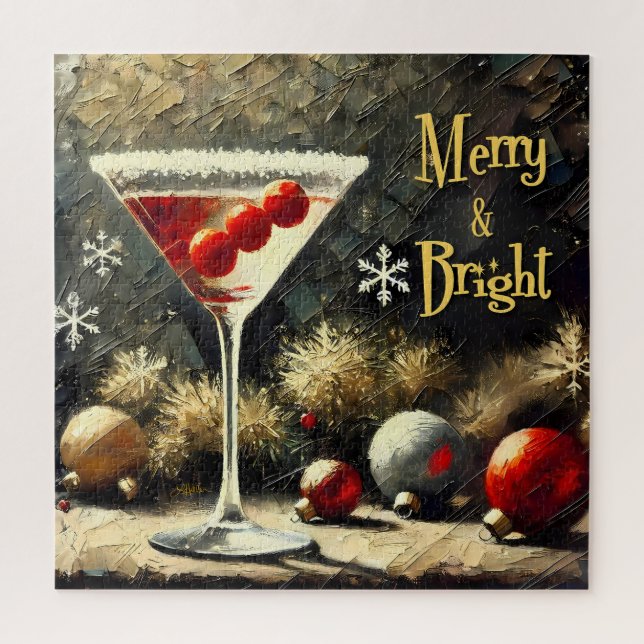 Retro 50s Triple Cranberry Christmas Martini Jigsaw Puzzle (Vertical)