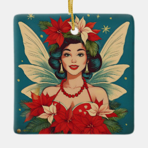 Retro 50s Tropical Christmas Pin-Up Beauty Queen Ceramic Ornament