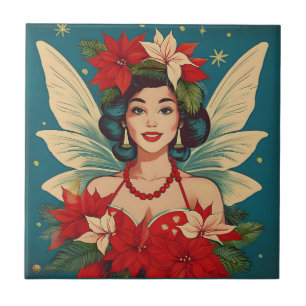 Retro 50s Tropical Christmas Pin-Up Beauty Queen Ceramic Tile