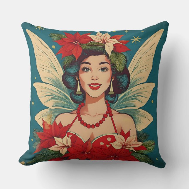 Retro 50s Tropical Christmas Pin-Up Beauty Queen Cushion (Front)