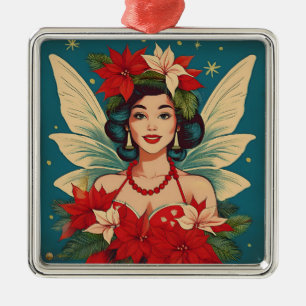 Retro 50s Tropical Christmas Pin-Up Beauty Queen Metal Ornament