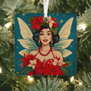 Retro 50s Tropical Christmas Pin-Up Beauty Queen Metal Tree Decoration
