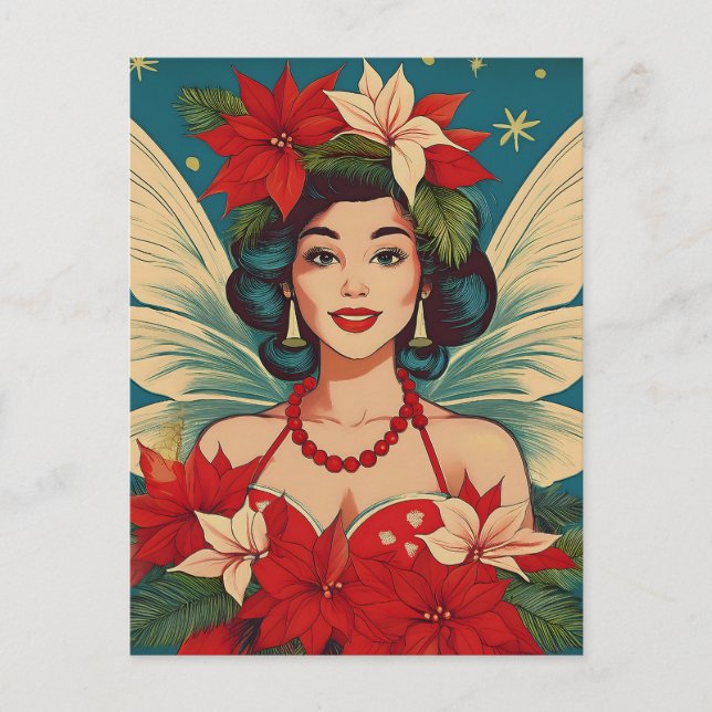 Retro 50s Tropical Christmas Pin-Up Beauty Queen Postcard (Front)