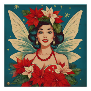 Retro 50s Tropical Christmas Pin-Up Beauty Queen Poster