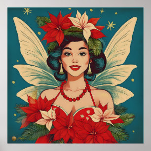 Retro 50s Tropical Christmas Pin-Up Beauty Queen Poster