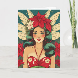 Retro 50s Tropical Christmas Pin-Up Girl Card