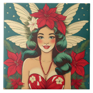 Retro 50s Tropical Christmas Pin-Up Girl Ceramic Tile