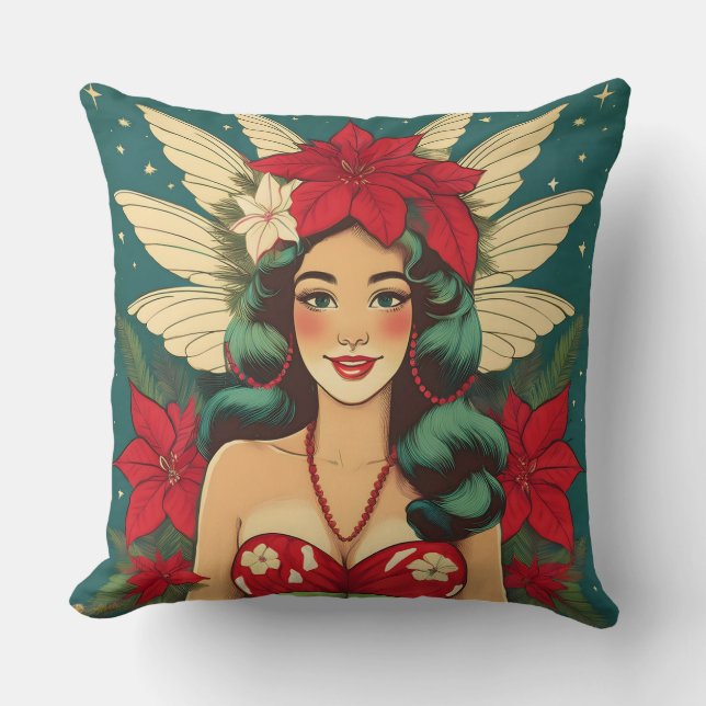 Retro 50s Tropical Christmas Pin-Up Girl Cushion (Front)