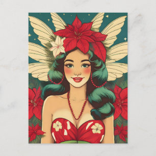 Retro 50s Tropical Christmas Pin-Up Girl Postcard