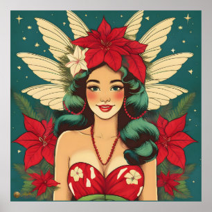 Retro 50s Tropical Christmas Pin-Up Girl Poster