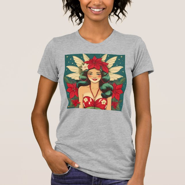 Retro 50s Tropical Christmas Pin-Up Girl T-Shirt (Front)