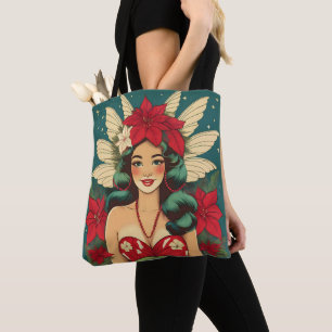 Retro 50s Tropical Christmas Pin-Up Girl Tote Bag