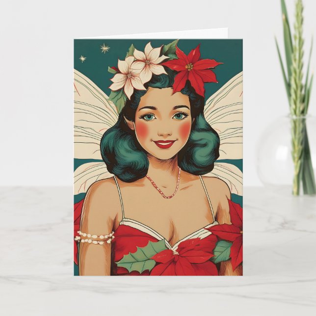 Retro 50s Tropical Christmas Pin-Up Starlet Card (Front)
