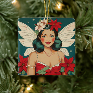Retro 50s Tropical Christmas Pin-Up Starlet Ceramic Ornament