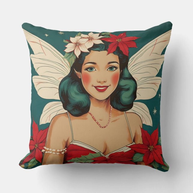 Retro 50s Tropical Christmas Pin-Up Starlet Cushion (Front)