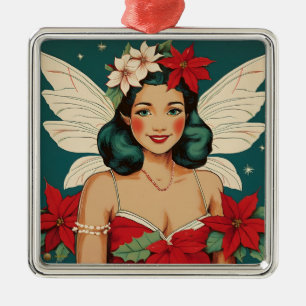Retro 50s Tropical Christmas Pin-Up Starlet Metal Ornament
