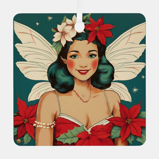 Retro 50s Tropical Christmas Pin-Up Starlet Metal Tree Decoration (Front)