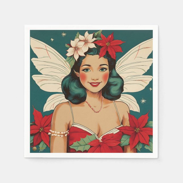 Retro 50s Tropical Christmas Pin-Up Starlet Napkin (Front)