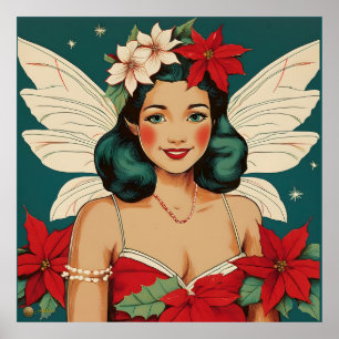 Retro 50s Tropical Christmas Pin-Up Starlet Poster