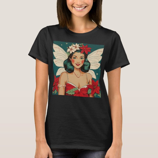 Retro 50s Tropical Christmas Pin-Up Starlet T-Shirt (Front)