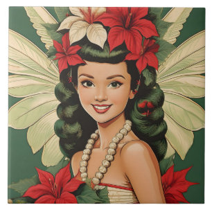 Retro 50s Tropical Christmas Princess Ceramic Tile