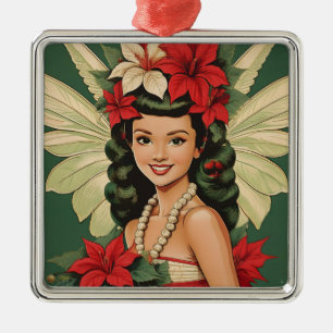 Retro 50s Tropical Christmas Princess Metal Ornament