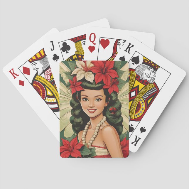 Retro 50s Tropical Christmas Princess Playing Cards (Back)