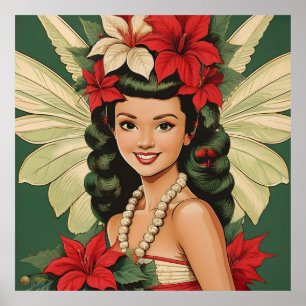 Retro 50s Tropical Christmas Princess Poster