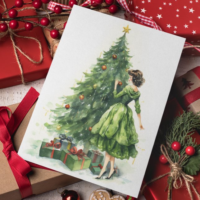 Retro 50's Woman Christmas Tree Card (Creator Uploaded)