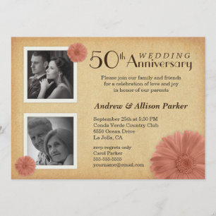 Retro 50th Anniversary Daisy Photo Invitations