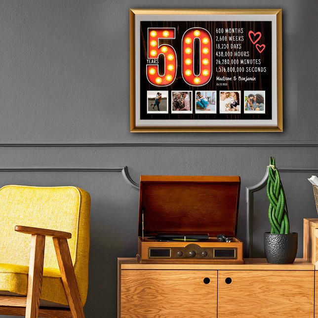 Retro 50th Anniversary Hearts Custom Photo Collage Poster (Creator Uploaded)