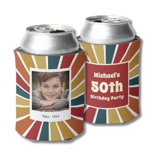 Retro 50th Birthday Boy Photo Can Cooler