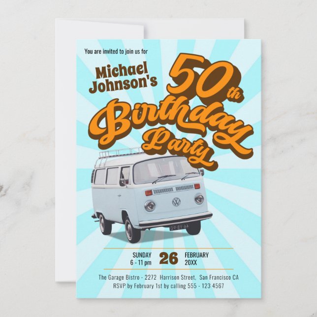 Retro 50th Birthday Classic Automobile Fun Party Invitation (Front)