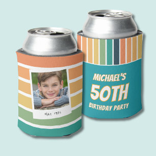 Retro 50th Birthday For Him Photo Can Cooler