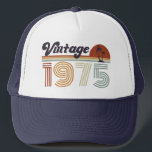 Retro 50th Birthday, Vintage 1975 Trucker Hat<br><div class="desc">This "Retro 50th Birthday, Vintage 1975 Trucker Hat" is the perfect way to celebrate half a century of life with a nostalgic twist. Featuring a bold, vintage-inspired design that highlights the year 1975, this classic trucker hat is perfect for birthday parties, casual outings, or everyday wear. With its timeless charm...</div>